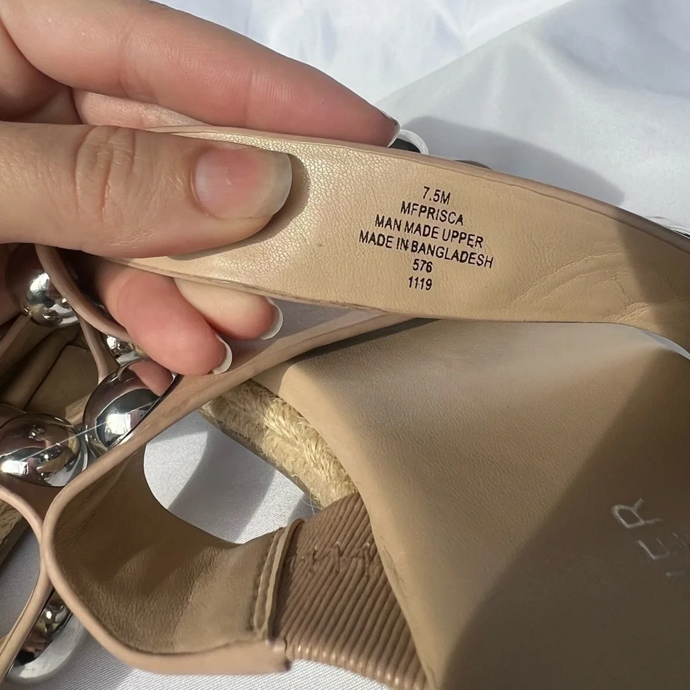 Marc Fisher Prisca Ball-Studded Espadrille Sandals in Tan
